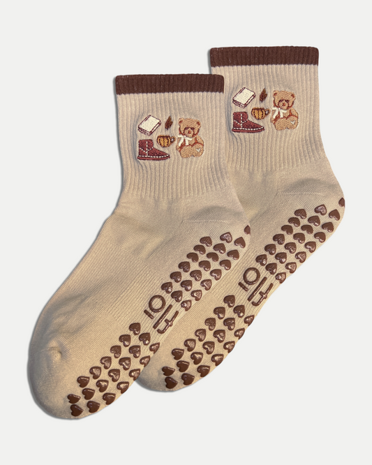 ESPRESSO TEDDY PILATES GRIP SOCKS